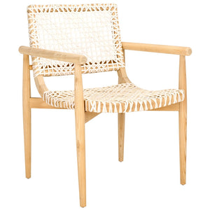 Safavieh Sianna Accent Chair - Handwoven Leather-Style Seat, Curved Design, Natural Wood Elegance For Any Space ACH1200B