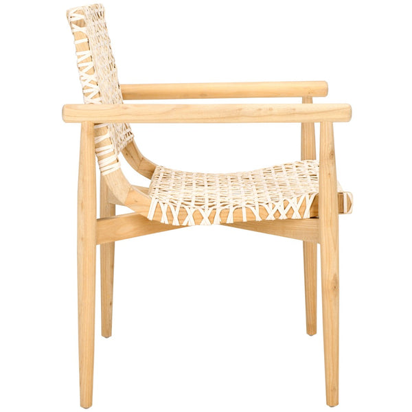Safavieh Sianna Accent Chair - Handwoven Leather-Style Seat, Curved Design, Natural Wood Elegance For Any Space ACH1200B