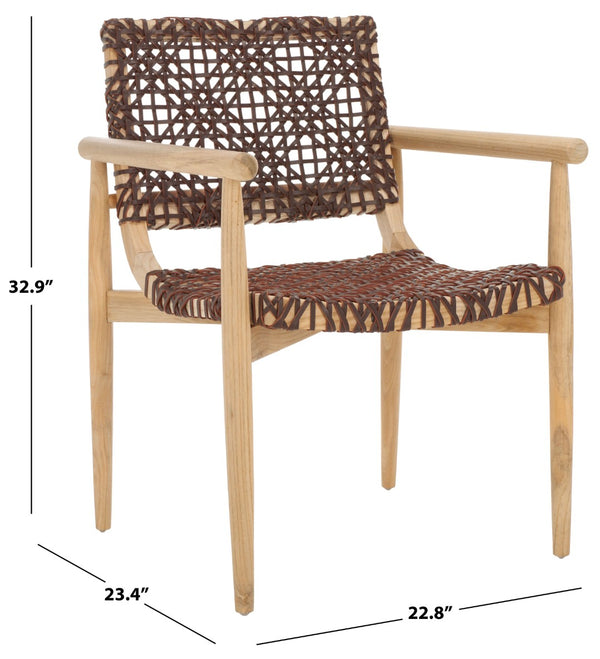 Safavieh Sianna Accent Chair - Artisanal Elegance With Curved Leather Seat And Sungkai Wood Legs For Comfort Natural / Cognac ACH1200C