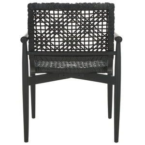 Safavieh Sianna Accent Chair - Artisanal Elegance With Curved Leather Seat And Sungkai Wood Legs For Comfort Black ACH1200D