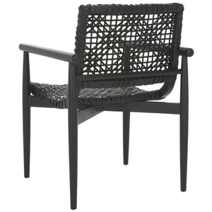 Safavieh Sianna Accent Chair - Artisanal Elegance With Curved Leather Seat And Sungkai Wood Legs For Comfort Black ACH1200D