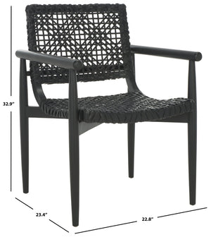 Safavieh Sianna Accent Chair - Artisanal Elegance With Curved Leather Seat And Sungkai Wood Legs For Comfort Black ACH1200D