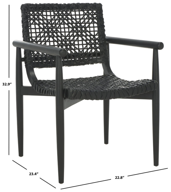 Safavieh Sianna Accent Chair - Artisanal Elegance With Curved Leather Seat And Sungkai Wood Legs For Comfort Black ACH1200D