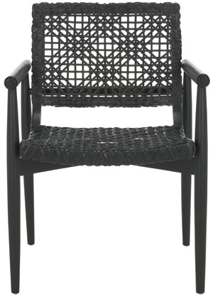 Safavieh Sianna Accent Chair - Artisanal Elegance With Curved Leather Seat And Sungkai Wood Legs For Comfort Black ACH1200D
