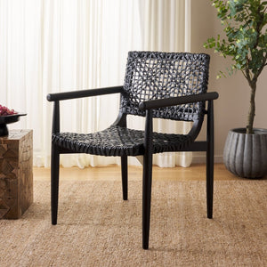 Safavieh Sianna Accent Chair - Artisanal Elegance With Curved Leather Seat And Sungkai Wood Legs For Comfort Black ACH1200D