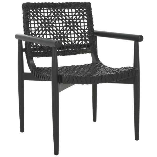 Safavieh Sianna Accent Chair - Artisanal Elegance With Curved Leather Seat And Sungkai Wood Legs For Comfort Black ACH1200D