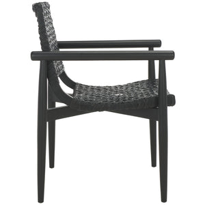 Safavieh Sianna Accent Chair - Artisanal Elegance With Curved Leather Seat And Sungkai Wood Legs For Comfort Black ACH1200D