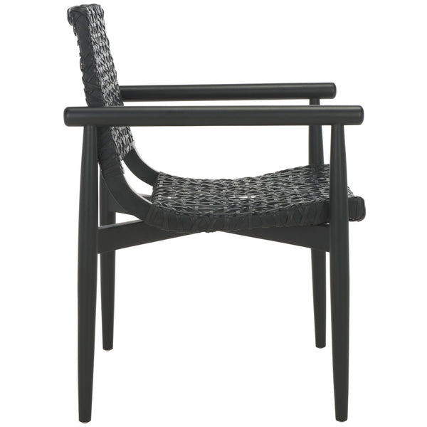 Safavieh Sianna Accent Chair - Artisanal Elegance With Curved Leather Seat And Sungkai Wood Legs For Comfort Black ACH1200D