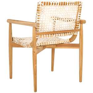 Safavieh Sianna Accent Chair – Sculptural Design With Curved Back, Woven Leather Seat, Teak Legs & Versatile Style ACH1200E