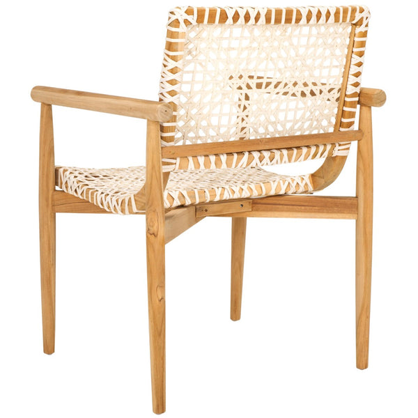 Safavieh Sianna Accent Chair – Sculptural Design With Curved Back, Woven Leather Seat, Teak Legs & Versatile Style ACH1200E