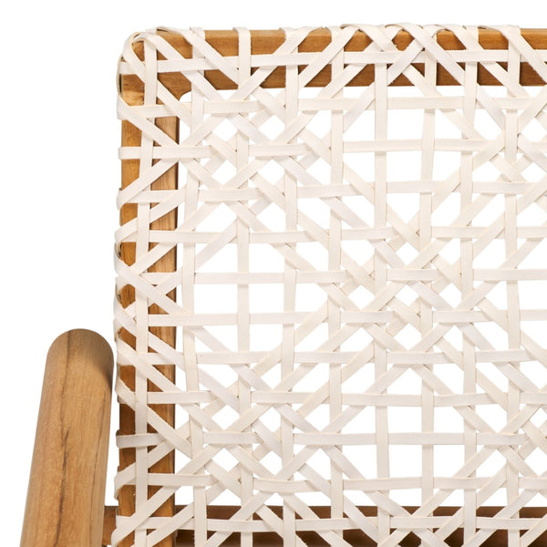Safavieh Sianna Accent Chair – Sculptural Design With Curved Back, Woven Leather Seat, Teak Legs & Versatile Style ACH1200E