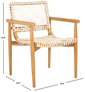 Safavieh Sianna Accent Chair – Sculptural Design With Curved Back, Woven Leather Seat, Teak Legs & Versatile Style ACH1200E