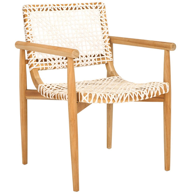 Safavieh Sianna Accent Chair – Sculptural Design With Curved Back, Woven Leather Seat, Teak Legs & Versatile Style ACH1200E