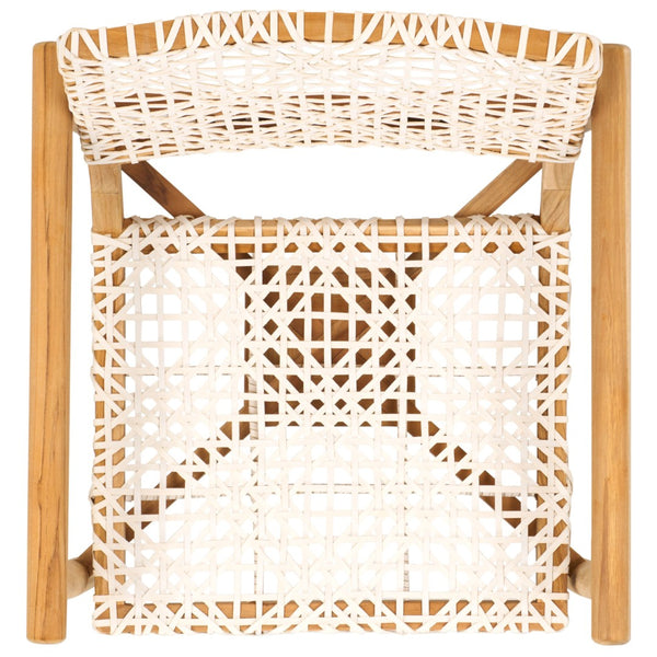 Safavieh Sianna Accent Chair – Sculptural Design With Curved Back, Woven Leather Seat, Teak Legs & Versatile Style ACH1200E