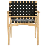 Dionne Accent Chair - Chic Curved Design with Comfortable Leather Strips and Sculpted Wooden Frame