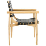 Dionne Accent Chair - Chic Curved Design with Comfortable Leather Strips and Sculpted Wooden Frame