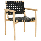 Dionne Accent Chair - Chic Curved Design with Comfortable Leather Strips and Sculpted Wooden Frame