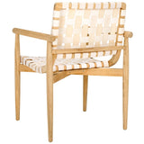 Dionne Accent Chair - Chic Curved Design with Comfortable Leather Strips and Sculpted Wooden Frame