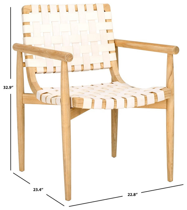 Dionne Accent Chair - Chic Curved Design with Comfortable Leather Strips and Sculpted Wooden Frame