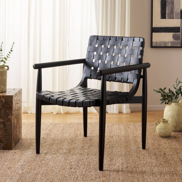 Safavieh Dionne Accent Chair - Modern Woven Leather Seat With Sungkai Wood Frame For Stylish Comfort & Elegance ACH1201B