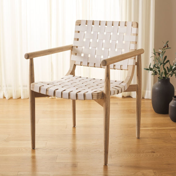 Safavieh Dionne Accent Chair - Modern Woven Leather Seat With Sungkai Wood Frame For Stylish Comfort & Elegance ACH1201B