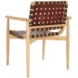 Dionne Accent Chair - Chic Curved Design with Comfortable Leather Strips and Sculpted Wooden Frame