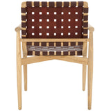 Dionne Accent Chair - Chic Curved Design with Comfortable Leather Strips and Sculpted Wooden Frame