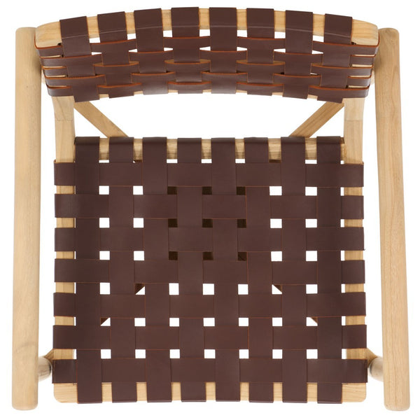 Dionne Accent Chair - Chic Curved Design with Comfortable Leather Strips and Sculpted Wooden Frame