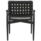 Dionne Accent Chair - Chic Curved Design with Comfortable Leather Strips and Sculpted Wooden Frame