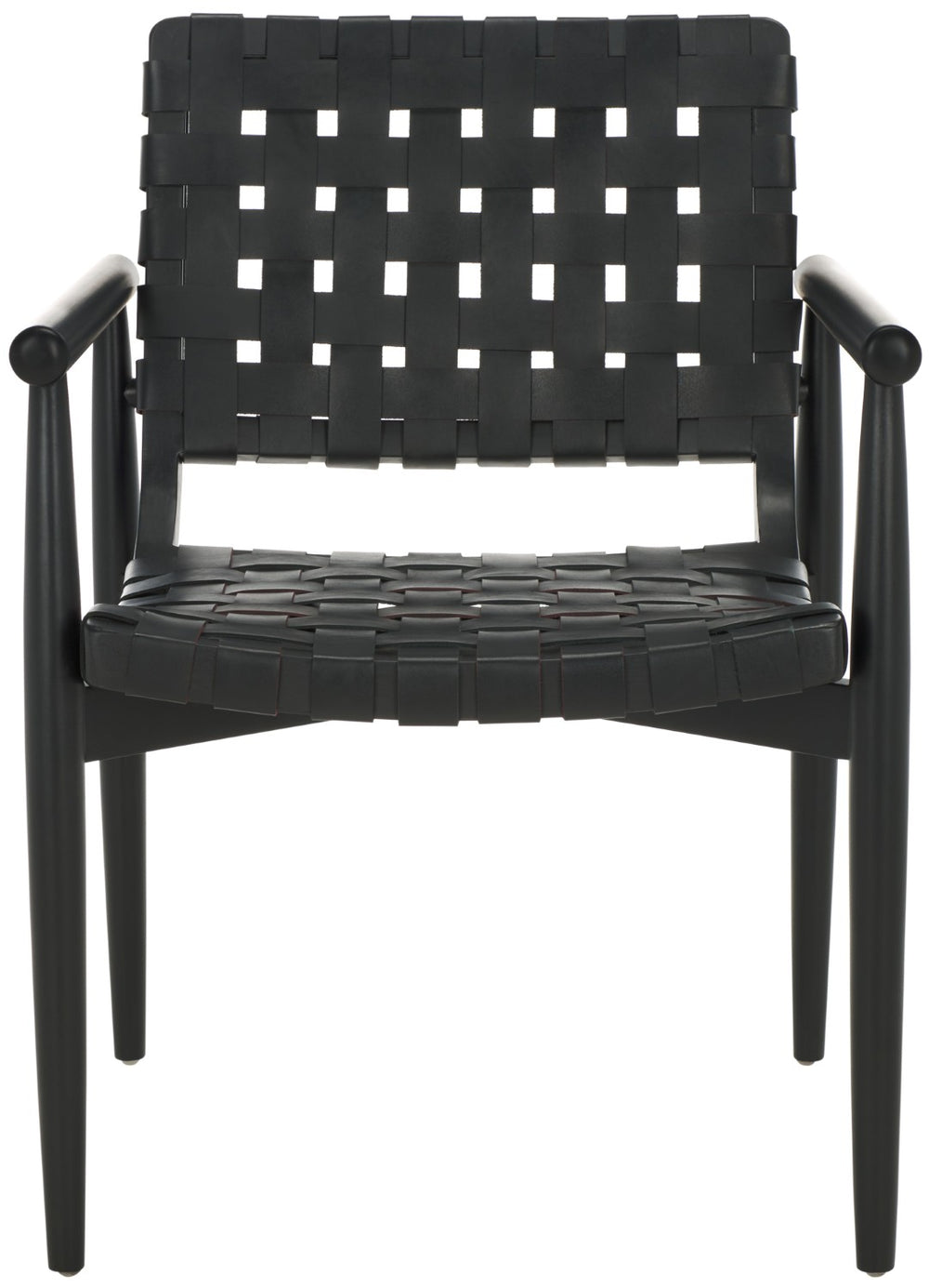 Safavieh Dionne Accent Chair - Modern Woven Leather Comfort With Sculpted Wood Frame For Stylish Living Spaces Black ACH1201D