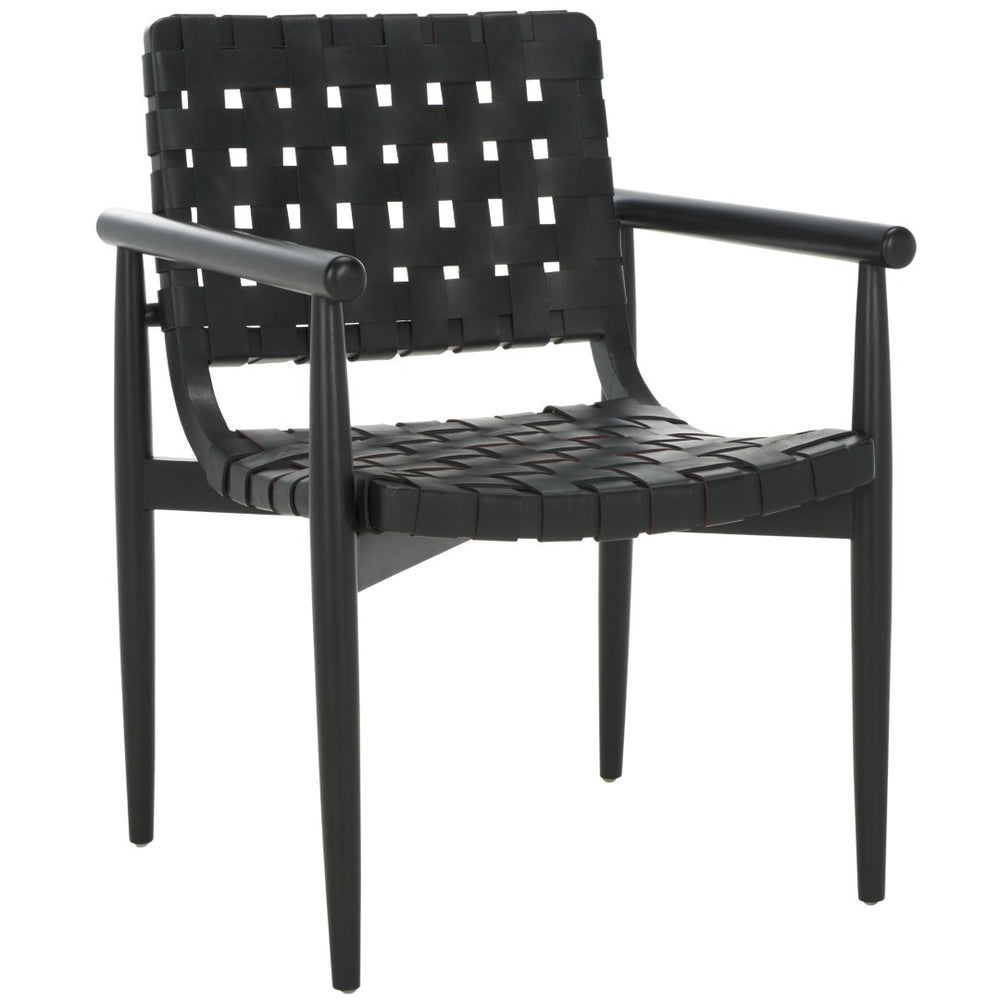 Safavieh Dionne Accent Chair - Modern Woven Leather Comfort With Sculpted Wood Frame For Stylish Living Spaces Black ACH1201D
