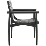 Dionne Accent Chair - Chic Curved Design with Comfortable Leather Strips and Sculpted Wooden Frame