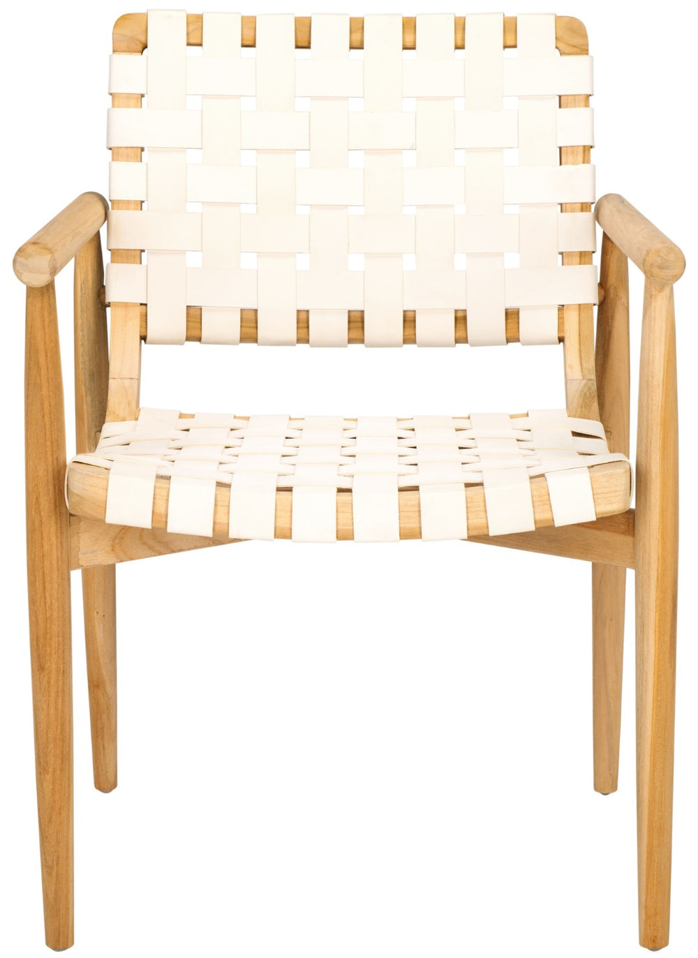 Safavieh Dionne Accent Chair - Modern Teak Frame With Woven White Leather, Comfortable & Stylish Decor Piece ACH1201E