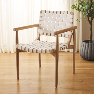Safavieh Dionne Accent Chair - Modern Teak Frame With Woven White Leather, Comfortable & Stylish Decor Piece ACH1201E