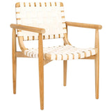 Dionne Accent Chair - Chic Curved Design with Comfortable Leather Strips and Sculpted Wooden Frame