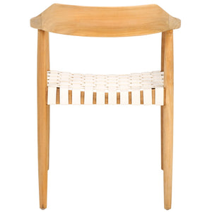 Safavieh Amycus Accent Chair – Mid-Century Modern Elegance With Intricate White Leather And Teak Frame Design Natural/White ACH1202A