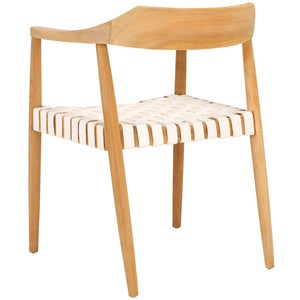 Safavieh Amycus Accent Chair – Mid-Century Modern Elegance With Intricate White Leather And Teak Frame Design Natural/White ACH1202A