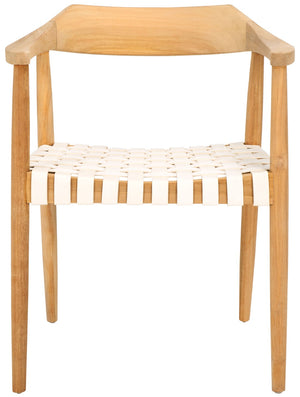 Safavieh Amycus Accent Chair – Mid-Century Modern Elegance With Intricate White Leather And Teak Frame Design Natural/White ACH1202A
