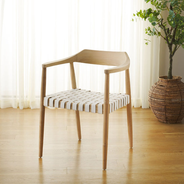 Safavieh Amycus Accent Chair – Mid-Century Modern Elegance With Intricate White Leather And Teak Frame Design Natural/White ACH1202A