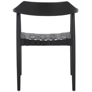 Safavieh Amycus Accent Chair – Mid-Century Modern Elegance With Intricate White Leather And Teak Frame Design Black ACH1202B
