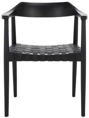 Safavieh Amycus Accent Chair – Mid-Century Modern Elegance With Intricate White Leather And Teak Frame Design Black ACH1202B