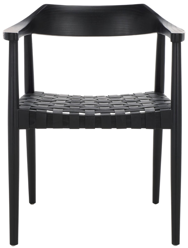 Safavieh Amycus Accent Chair – Mid-Century Modern Elegance With Intricate White Leather And Teak Frame Design Black ACH1202B