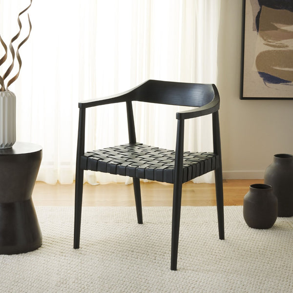 Safavieh Amycus Accent Chair – Mid-Century Modern Elegance With Intricate White Leather And Teak Frame Design Black ACH1202B