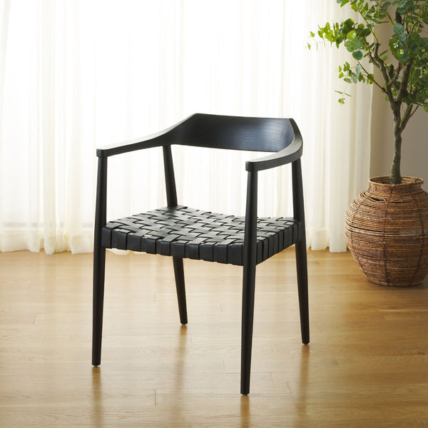 Safavieh Amycus Accent Chair – Mid-Century Modern Elegance With Intricate White Leather And Teak Frame Design Black ACH1202B