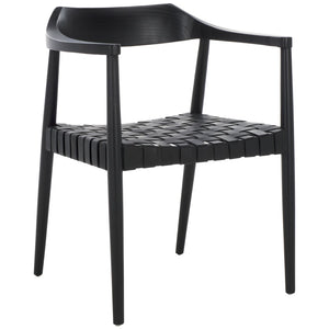 Safavieh Amycus Accent Chair – Mid-Century Modern Elegance With Intricate White Leather And Teak Frame Design Black ACH1202B