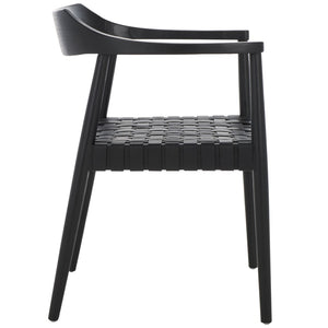 Safavieh Amycus Accent Chair – Mid-Century Modern Elegance With Intricate White Leather And Teak Frame Design Black ACH1202B