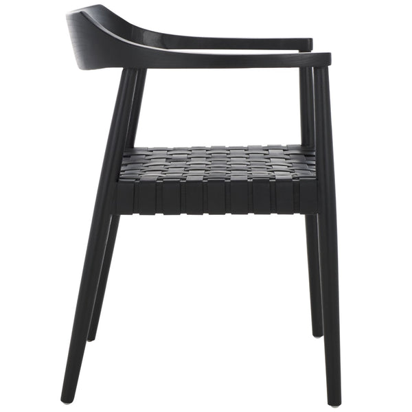 Safavieh Amycus Accent Chair – Mid-Century Modern Elegance With Intricate White Leather And Teak Frame Design Black ACH1202B