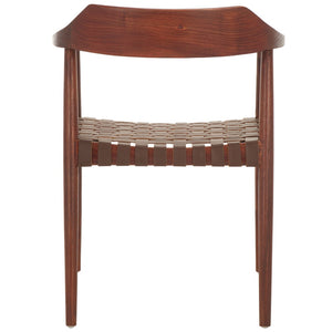 Safavieh Amycus Accent Chair – Mid-Century Modern Elegance With Intricate White Leather And Teak Frame Design Walnut/Cognac ACH1202C