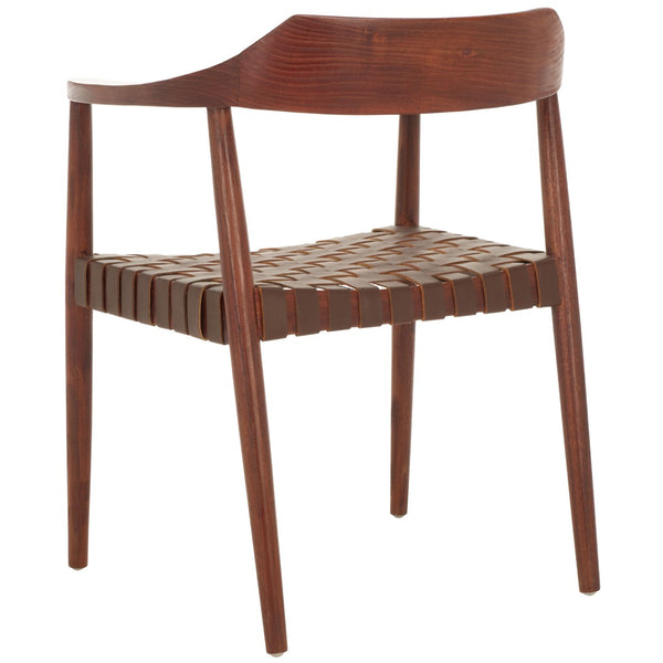 Safavieh Amycus Accent Chair – Mid-Century Modern Elegance With Intricate White Leather And Teak Frame Design Walnut/Cognac ACH1202C