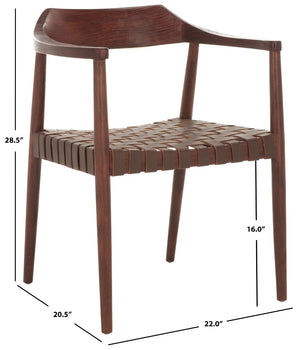 Safavieh Amycus Accent Chair – Mid-Century Modern Elegance With Intricate White Leather And Teak Frame Design Walnut/Cognac ACH1202C